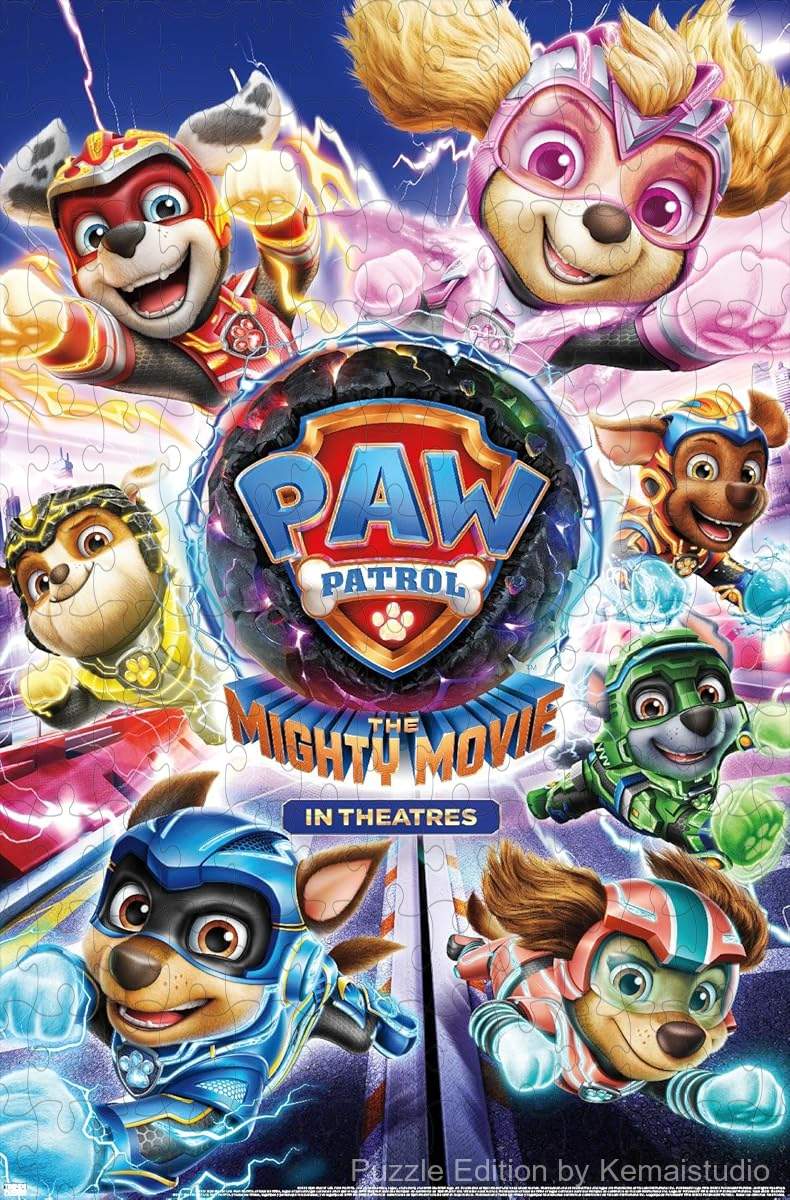 500-piece wooden jigsaw puzzle featuring characters from Paw Patrol: The Mighty Movie.