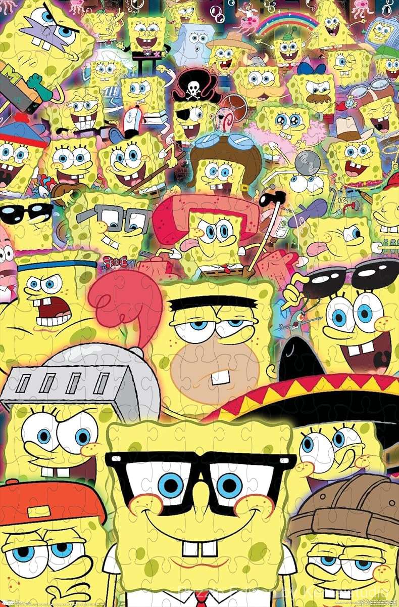 300-piece wooden jigsaw puzzle featuring Spongebob in disguise.