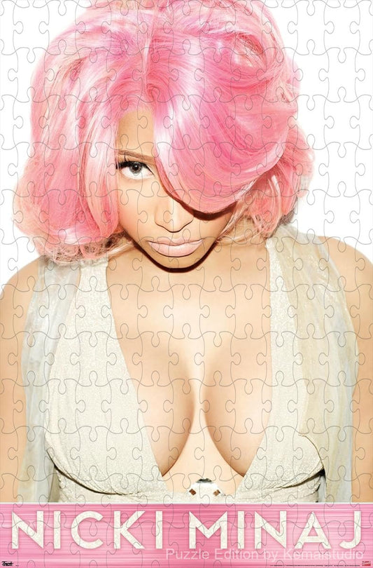 Colorful and bold jigsaw puzzle featuring Nicki Minaj in a striking pink theme, ideal as a wall art puzzle or thoughtful gift