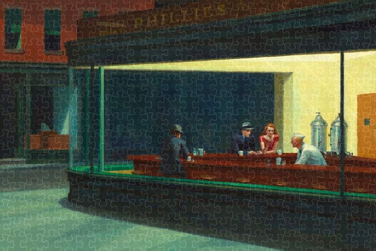 Nighthawks diner Edward Hopper famous painting poster, wooden puzzle for adults