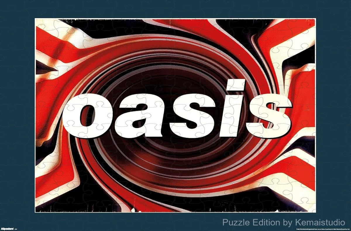 A bold puzzle of the Oasis Union Jack logo, perfect for fans of 90s UK rock and decor