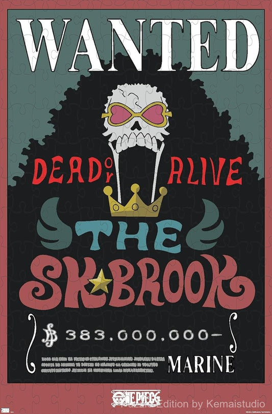 Brook's wanted poster from One Piece in classic parchment style
