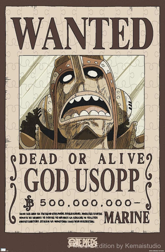 Usopp's wanted poster from One Piece in a bold, comic style