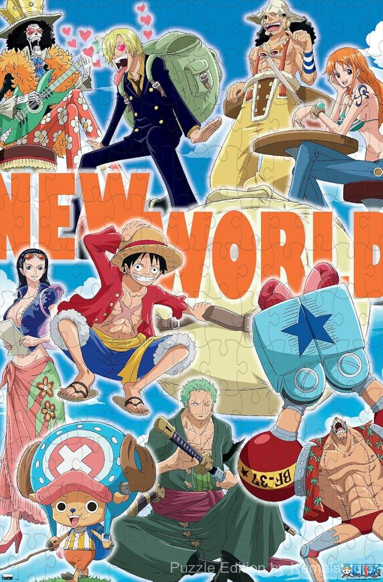 Wooden puzzle showcasing the epic New World arc in One Piece, ideal for collectors