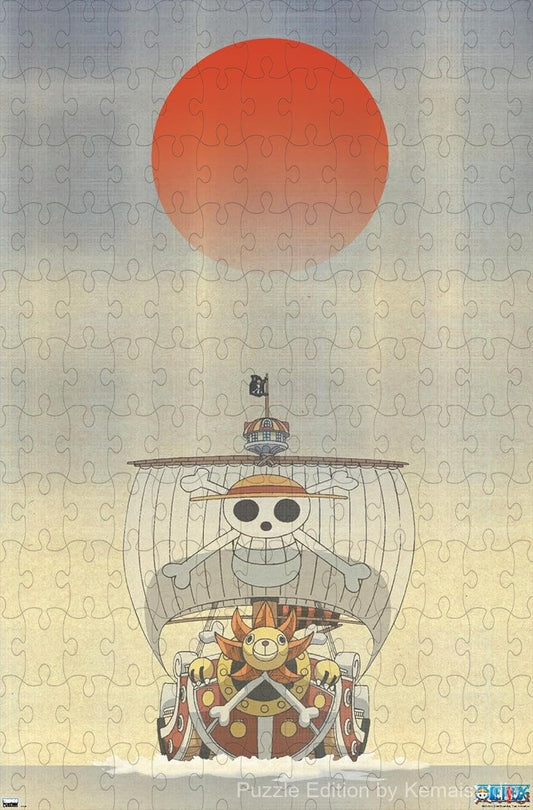 Wooden puzzle showcasing The Thousand Sunny ship in a vibrant, detailed design