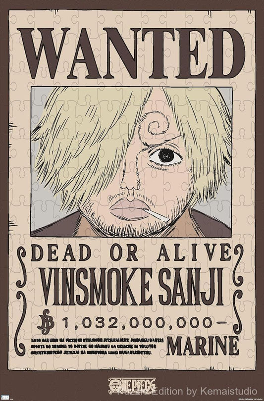 Sanji's legendary wanted poster from One Piece captured in a high-quality puzzle
