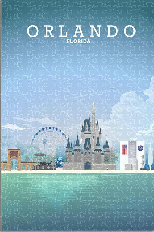 Orlando Florida Vintage Skyline City Travel Poster Puzzles  