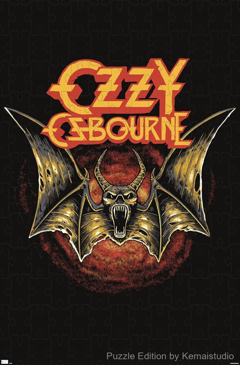 A striking puzzle of Ozzy Osbourne's bat logo design, perfect for band merch collectors