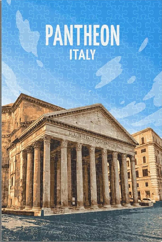 Pantheon Rome Italy vintage travel poster jigsaw puzzle for adults, 1000-piece wooden puzzle of the ancient Pantheon temple.