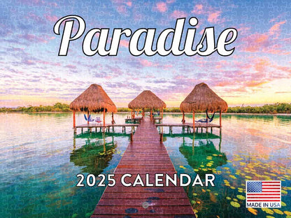 Paradise 2025 calendar poster, wooden puzzle for adults, American made