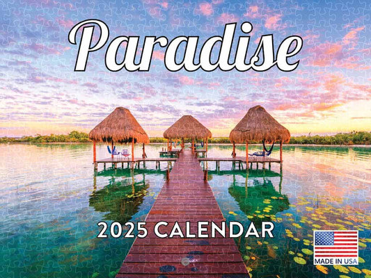 Paradise 2025 calendar poster, wooden puzzle for adults, American made