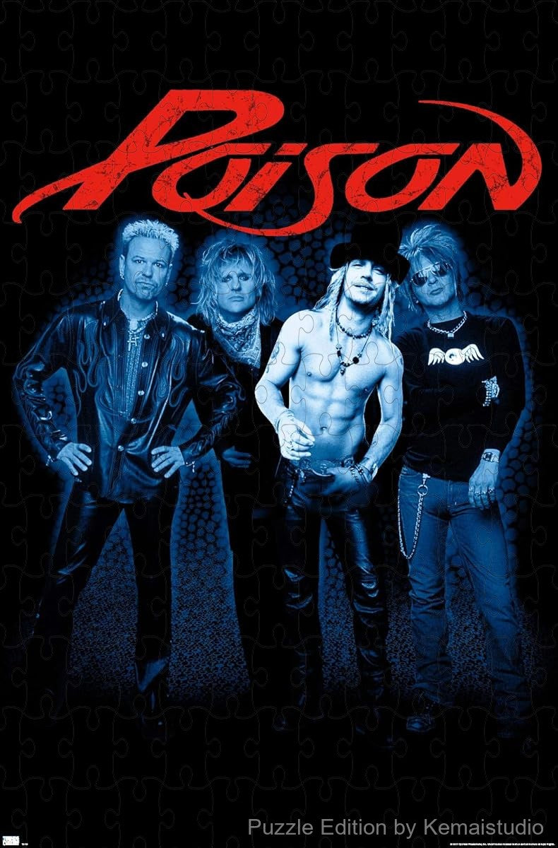 Classic group photo of Poison with 80s glam rock style and bold personalities