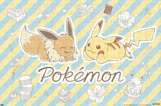 Wooden puzzle featuring Pokemon characters in a delicate flower caf¨¦ sketch, with soft and elegant visuals