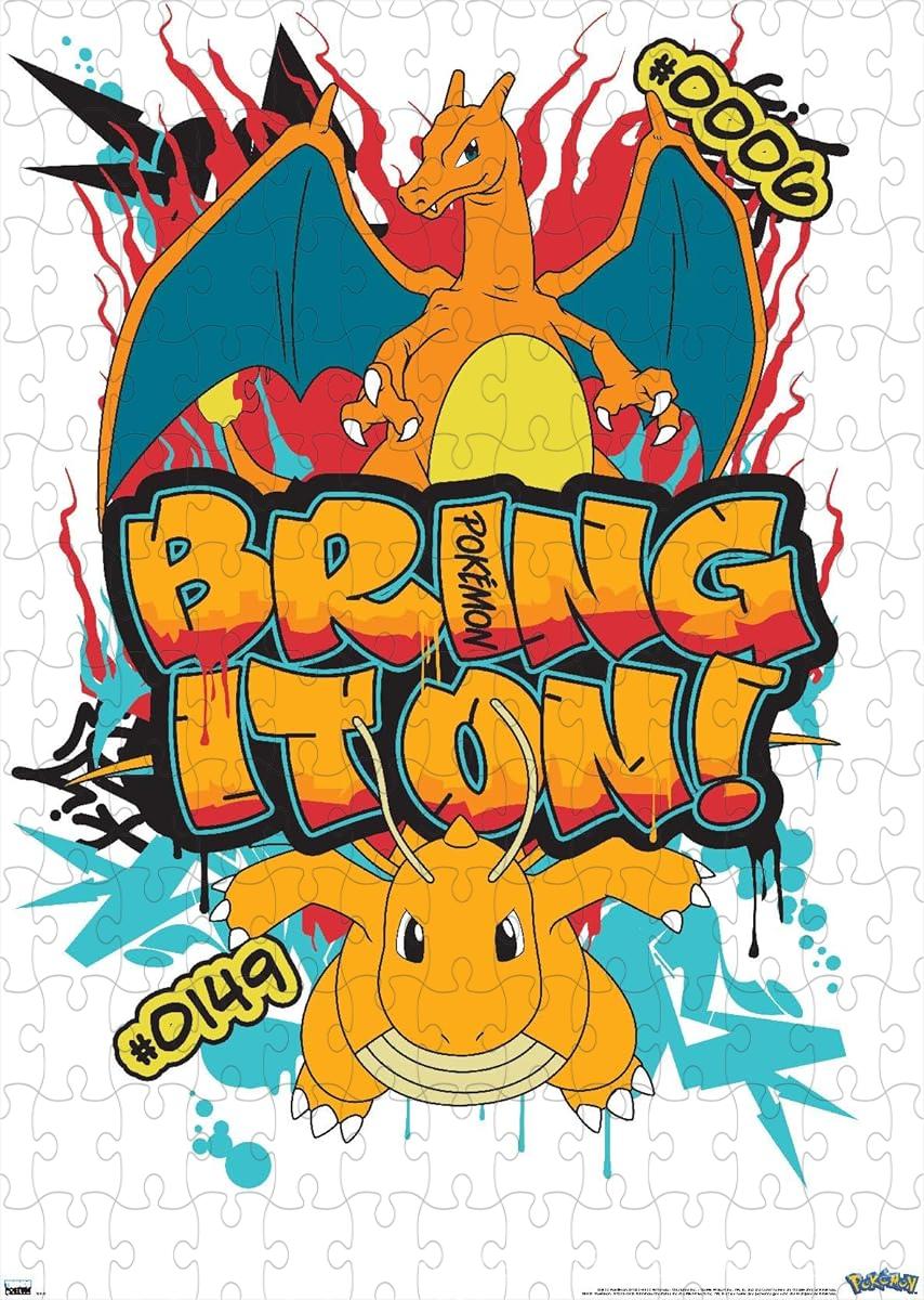 Wooden puzzle featuring Pokemon in graffiti art style, with bold and colorful visuals