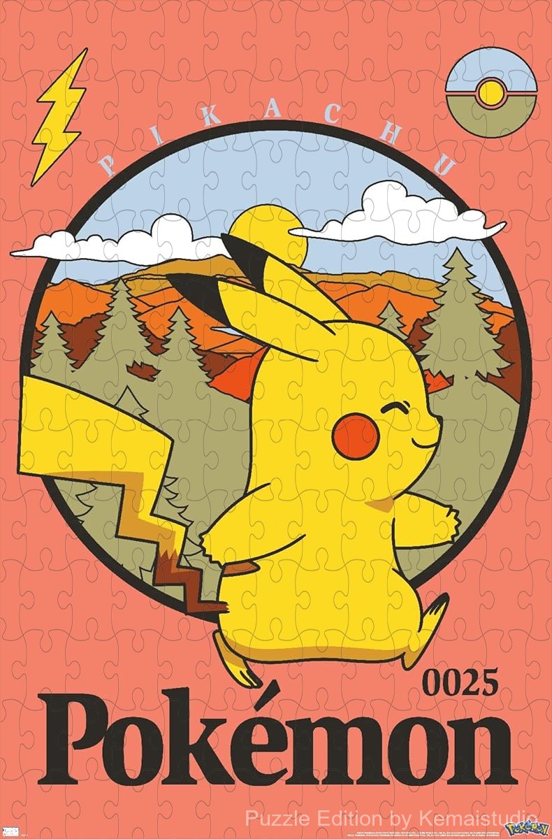 Pikachu in an outdoor adventure scene, perfect for Pokemon fans looking for a puzzle challenge