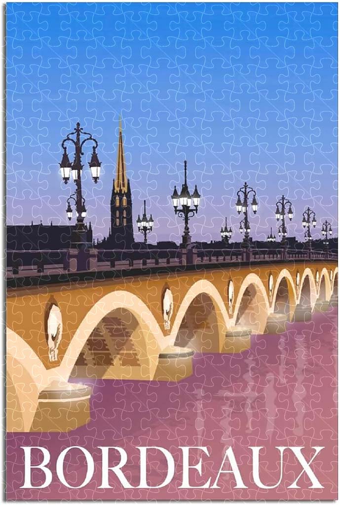 Pont de Pierre in Bordeaux, France, 1000-piece wooden puzzle showcasing the famous stone bridge across the Garonne River.Rhodes Island, Greece, 1000-piece wooden puzzle featuring the ancient beauty and vibrant life of this Mediterranean paradise.