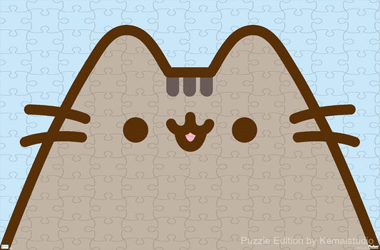 Cute wooden puzzle featuring Pusheen in a blue-themed design, ideal for cat lovers