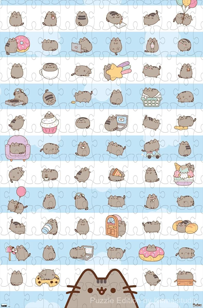 Wooden puzzle featuring Pusheen in a cute, grid diagram style, perfect for puzzle lovers