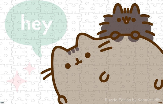 Wooden puzzle featuring Pusheen in a cheerful ¡°hey¡± pose, a fun and playful design