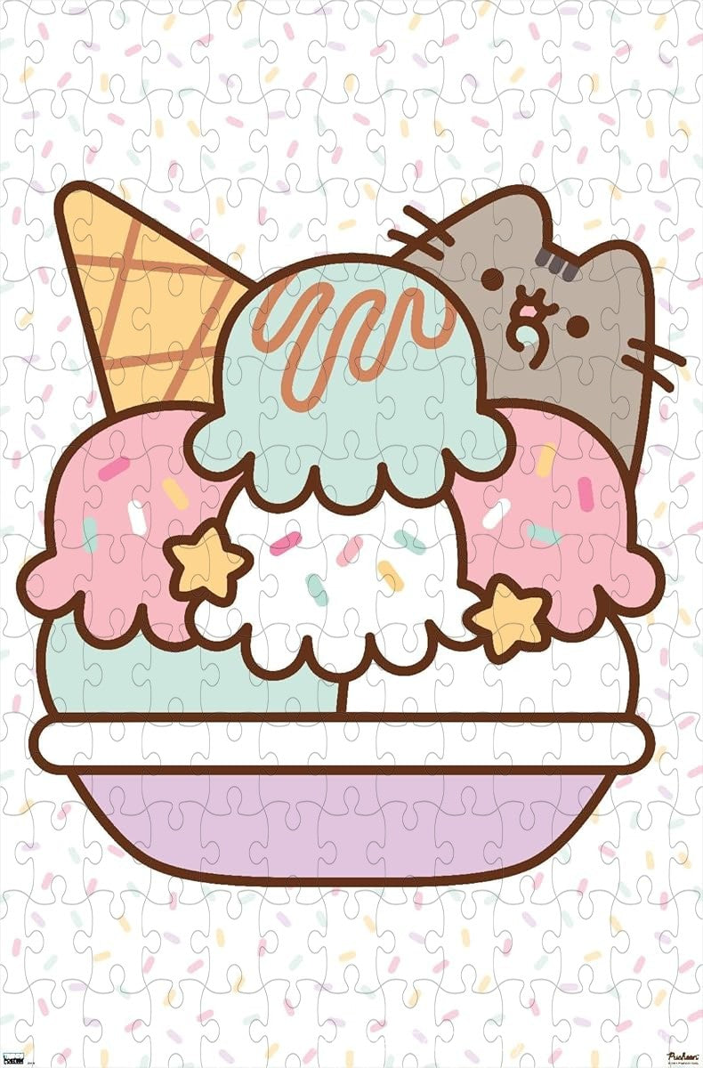 Pusheen enjoys a giant ice cream cone in pastel-colored joy