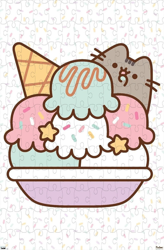 Pusheen enjoys a giant ice cream cone in pastel-colored joy