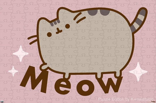 Pusheen the cat in an adorable meow moment captured in a fun puzzle
