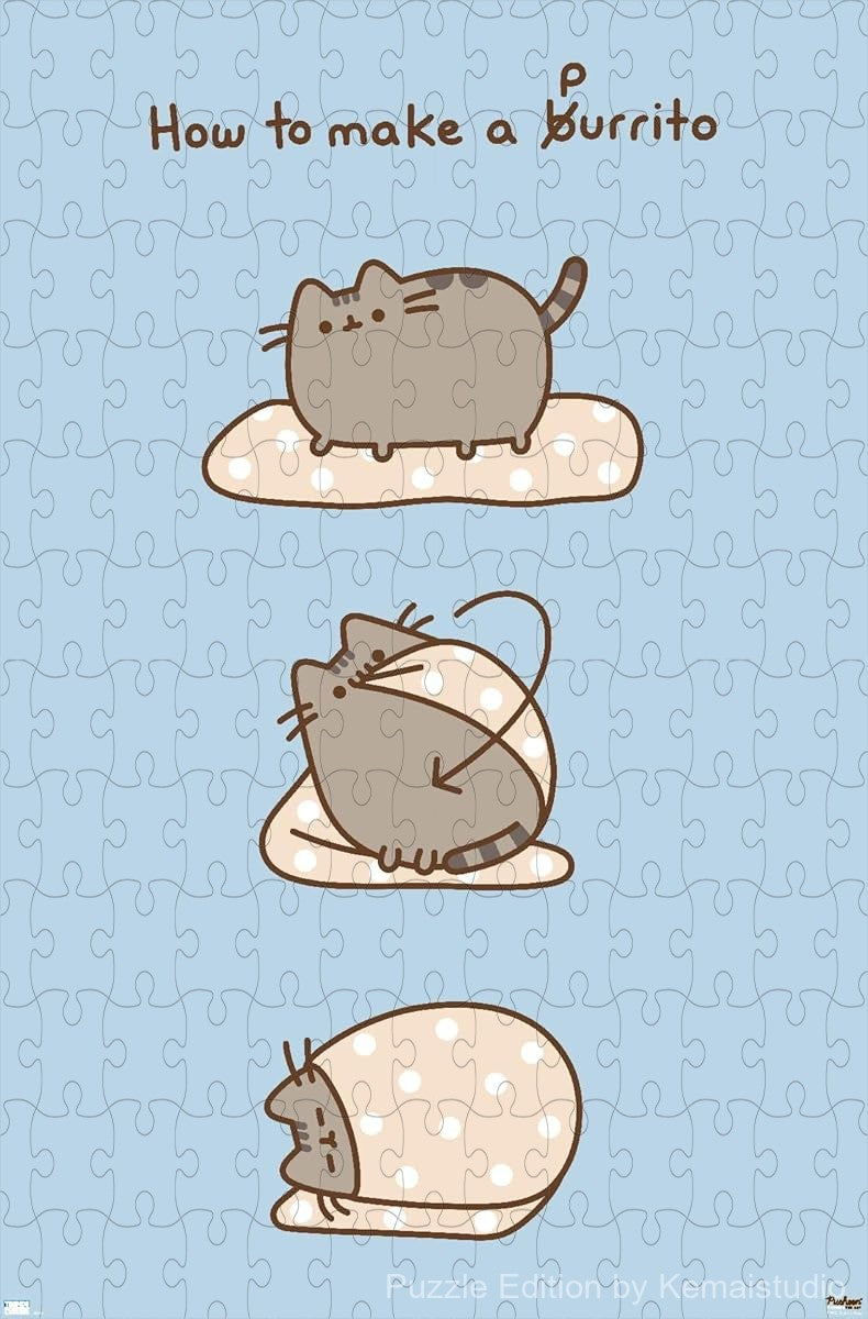 Pusheen curls up into a Purrito, ready for a cozy nap