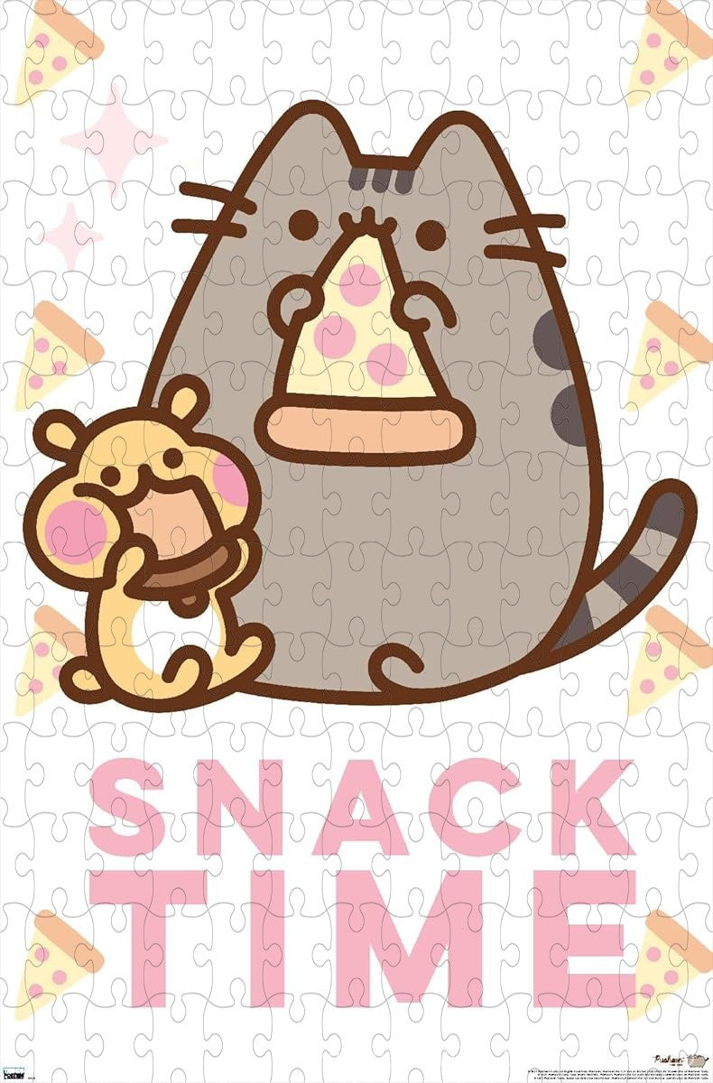 Wooden puzzle featuring Pusheen enjoying snacks, with a cute and playful design