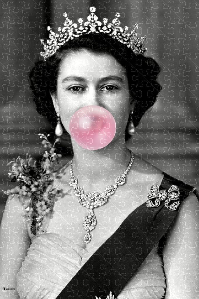Queen Elizabeth II Blowing Bubble Gum Vintage Portrait Poster Puzzles  