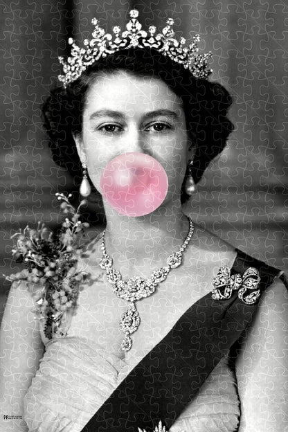 Queen Elizabeth II Blowing Bubble Gum Vintage Portrait Poster Puzzles  