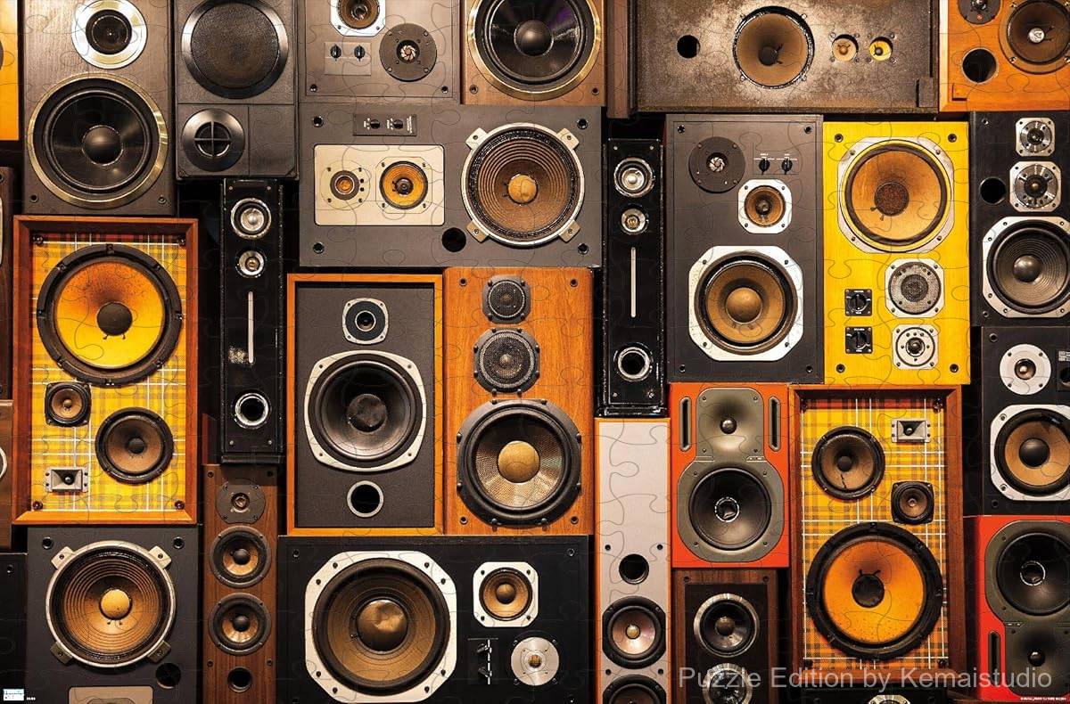 A nostalgic collage puzzle featuring retro speaker arrays, perfect for home wall art