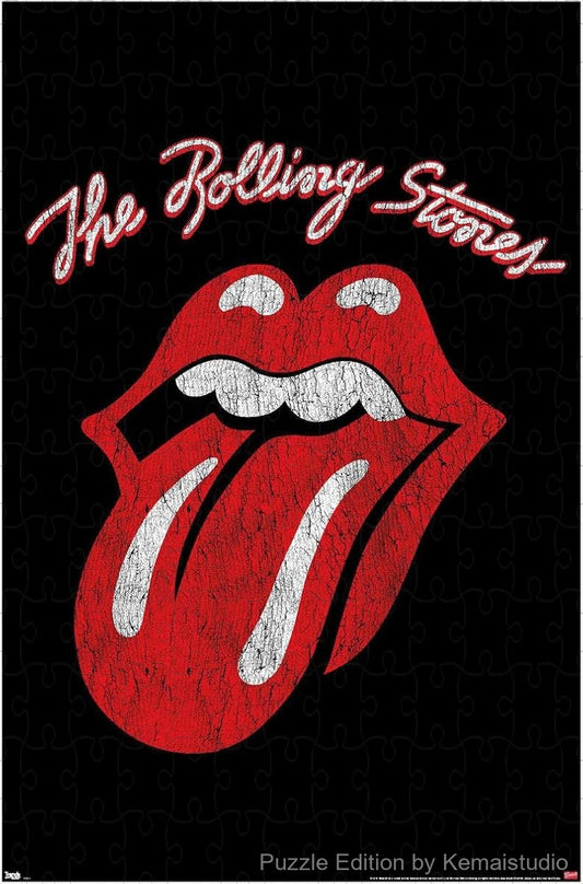 A legendary puzzle featuring the iconic Rolling Stones tongue logo, perfect for rock decor