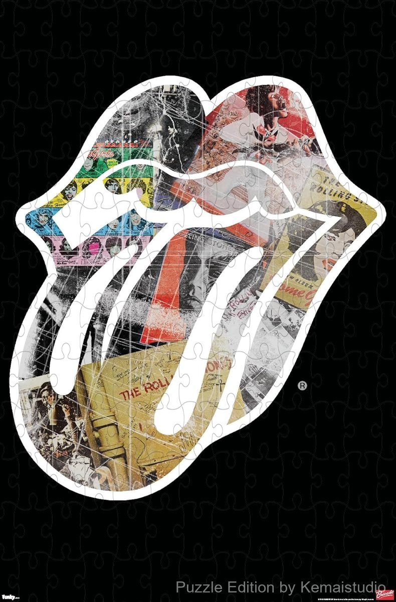 Iconic Rolling Stones tongue logo transformed into a challenging puzzle perfect for music fans and wall art decor lovers