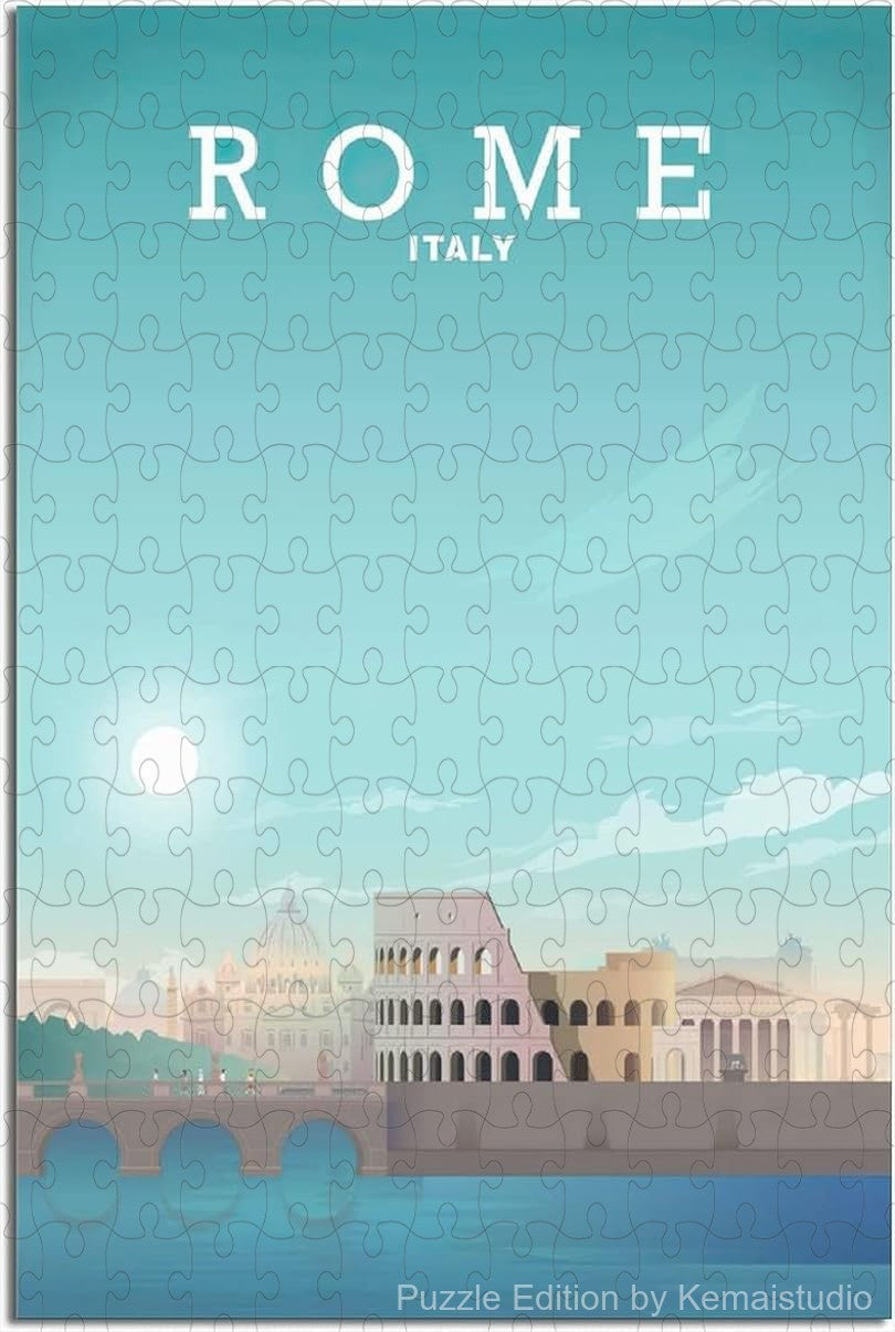Puzzle showing a vintage travel poster of Rome's iconic skyline
