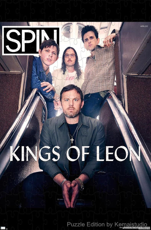 A dynamic SPIN Magazine cover puzzle featuring Kings of Leon, ideal for fans of modern rock