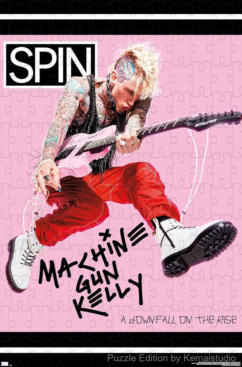 A striking puzzle of Machine Gun Kelly's SPIN Magazine cover, perfect for collectors and music room styling