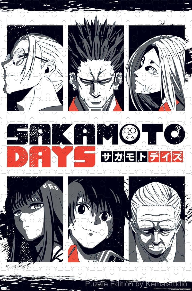 Wooden puzzle featuring the main characters of Netflix's Sakamoto Days, with a dramatic and powerful design