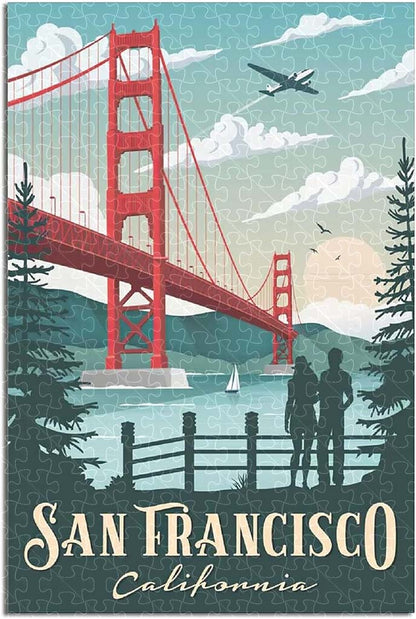 San Francisco vintage national park poster jigsaw puzzle for adults, 1000-piece wooden puzzle featuring the natural beauty surrounding the city.
