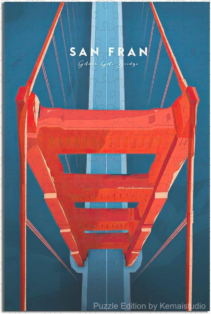 Vintage San Francisco poster puzzle featuring iconic Golden Gate imagery