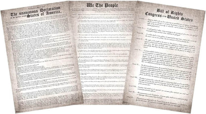 Set of 3 United States historical documents remastered, US Constitution poster, wooden adult puzzles