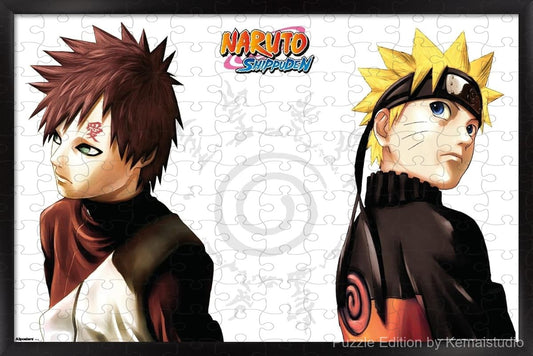Wooden puzzle featuring Gaara and Naruto from Shippuden, with dynamic action and bold details