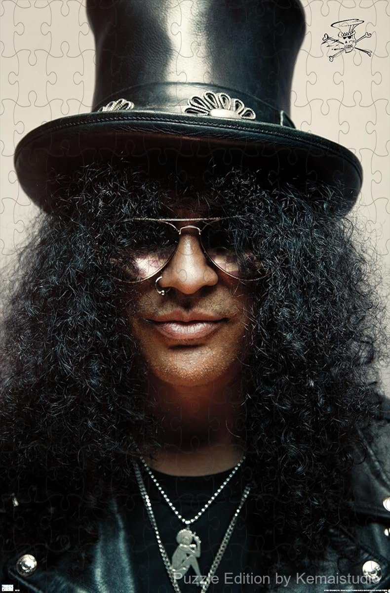 A stylish puzzle of Slash wearing his signature top hat, perfect for classic rock decor