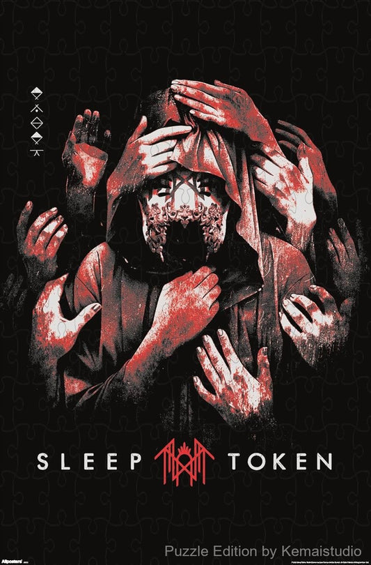 A bold puzzle of red grabbing hands from Sleep Token's artwork,ideal as modern wall decor