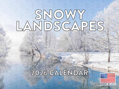 Snowy landscape 2026 calendar poster wooden puzzle, American made adult puzzle