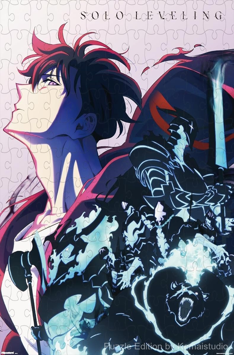 Wooden puzzle featuring the teaser key art from Solo Leveling Season 2, with epic visuals