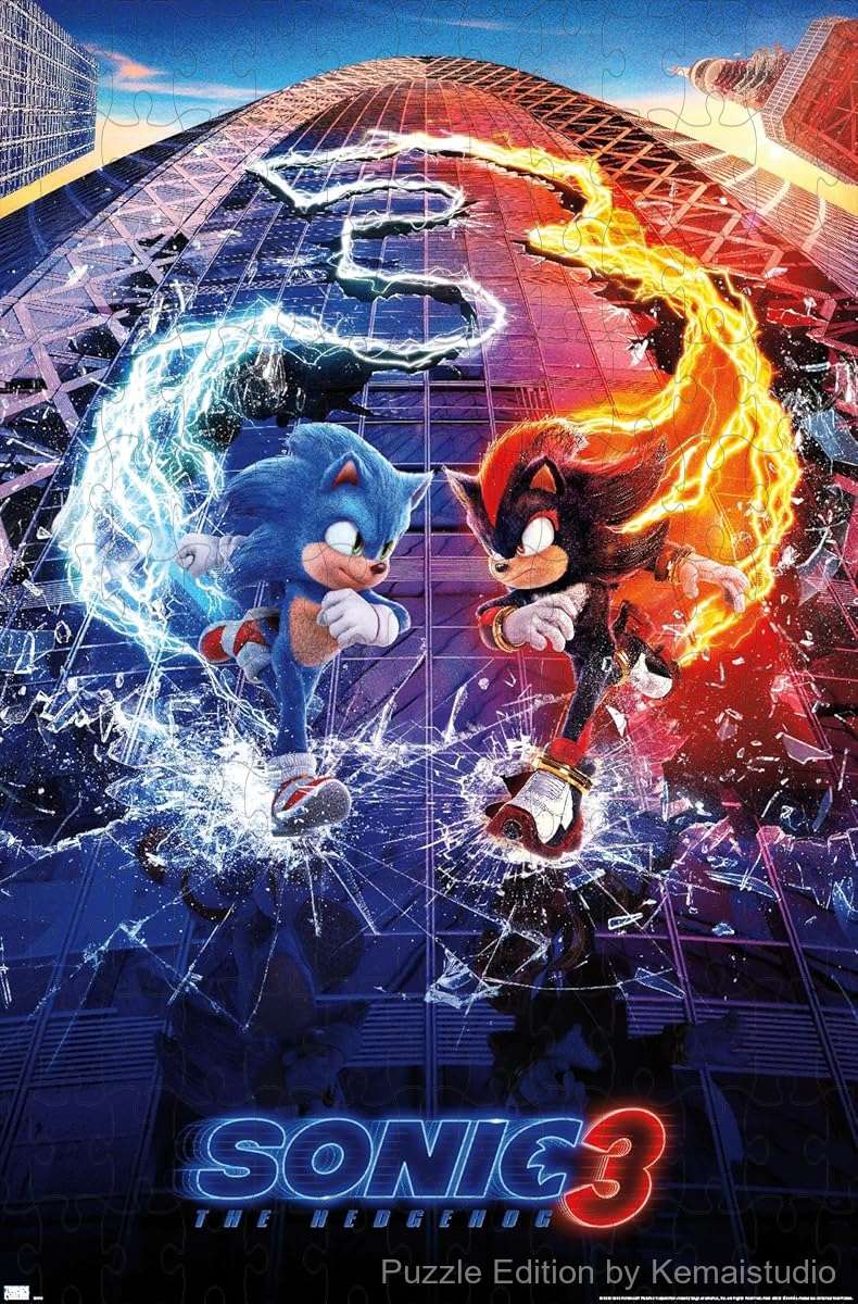 500-piece wooden puzzle featuring Sonic The Hedgehog 3, a fast-paced puzzle for all ages.
