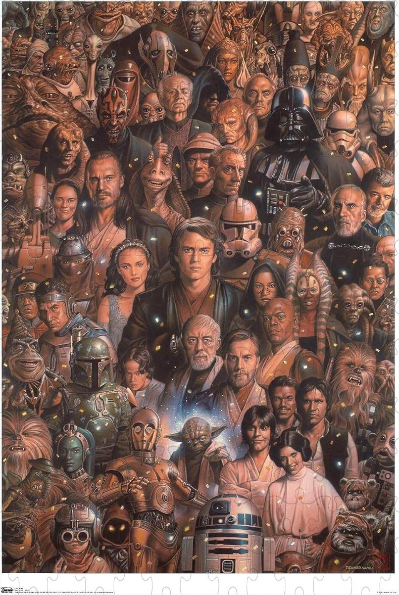 Iconic Star Wars characters from the saga come together in this collage