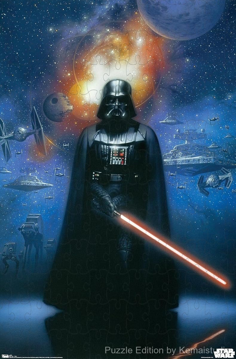 1000-piece wooden jigsaw puzzle featuring Darth Vader in space from Star Wars.