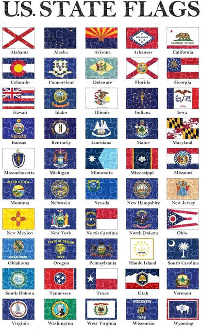 State flags 2025 updated edition US poster, wooden puzzle for adults