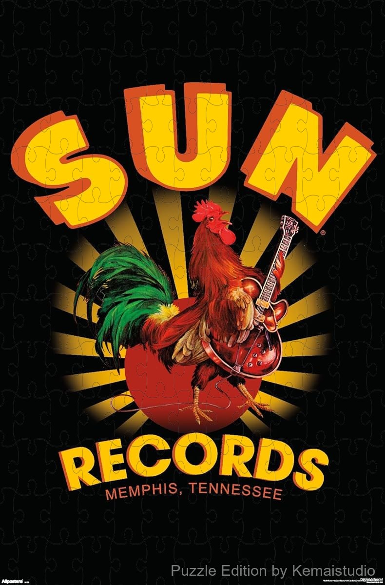 A fun and vintage puzzle featuring Sun Records' iconic rooster logo, ideal for collectors